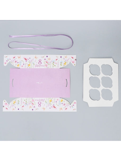 Цена за 5 шт. Коробка для капкейка, кондитерская упаковка, 6 ячеек 8 марта,23?16?7.5 см