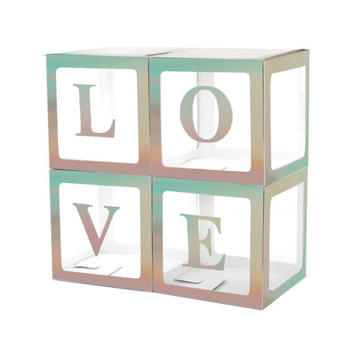 Набор коробок для воздушных шаров Love, перламутр, 30*30*30 см, в упаковке 4 шт. - Страна карнавалия фото 3