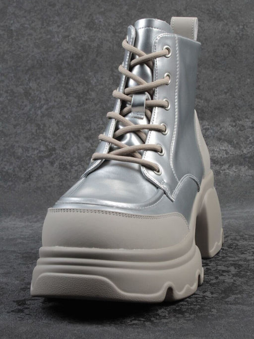 01-F591-2 GREY/SILVER Ботинки демисезонные женские (натуральная кожа, искусственная кожа)