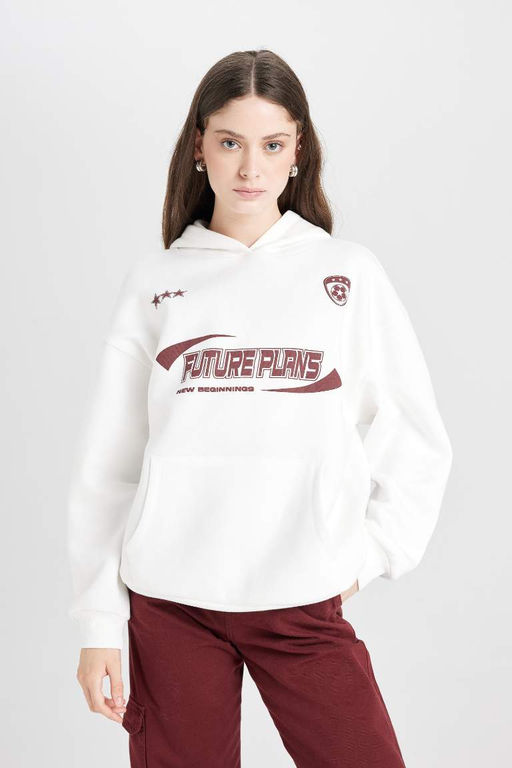 Толстовка из плотной ткани с капюшоном и принтом Cool Oversize - Defacto фото 5