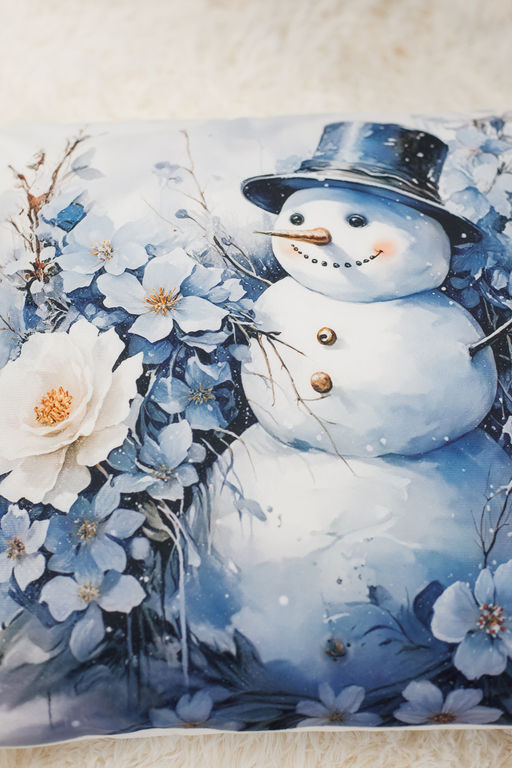 Наволочки Дед мороз и снеговик синий 2 шт велюр