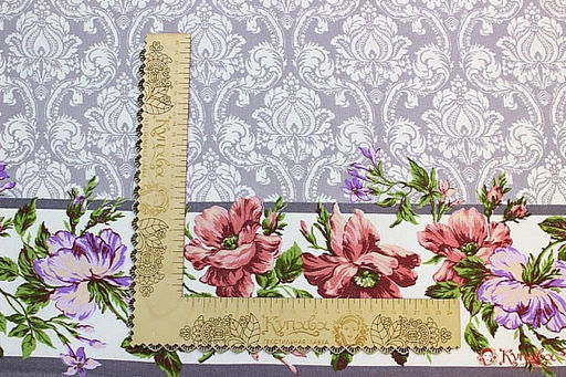 Рогожка Цветочная кайма цв.серо-сиреневая дымка, ш.1.5м, хлопок-100%, 160гр/м.кв - Купава фото 4