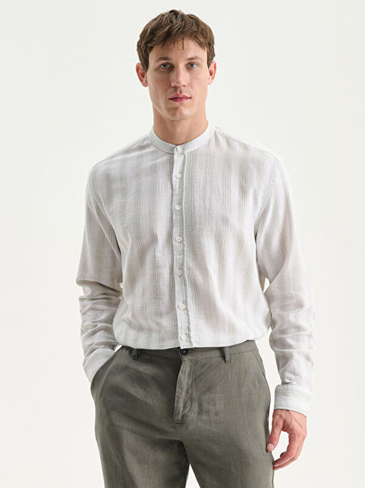 Regular Fit Hakim Yaka Uzun Kollu ?izgili Erkek G?mlek