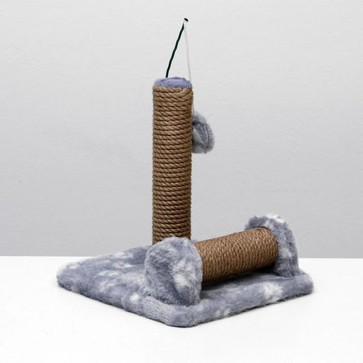 Когтеточка двойная для котят на подставке, джут, 30 х 28 х 32 см, серая с лапками - Пижон фото 3