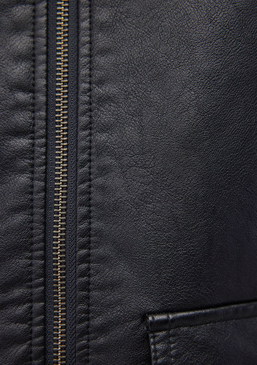 Suni Kurk Detayl? Siyah Suni Deri Ceket - Mavi фото 8