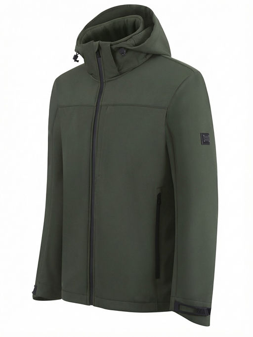 Ветровка мужская софтшелл виндстоппер с капюшоном спортивная цвета хаки 9615_1Kh