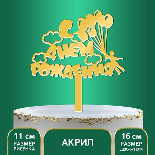 Цена за 2 шт. Топпер акрил «С днём рождения. Шарики», 16 см