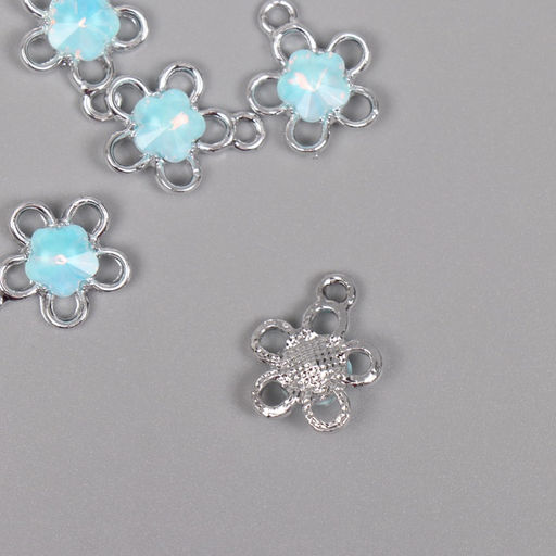 Цена за 5 шт. Декор для творчества металл «Цветок», серебро, голубой, 1.8×1.5×0.5 см