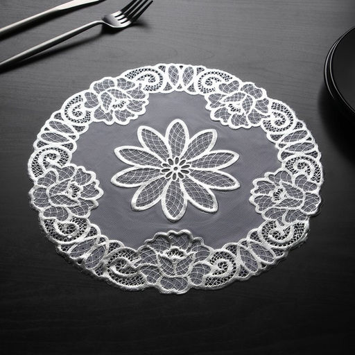 Набор салфеток ажурных Доляна Цветы, d=30 см, 4 шт, ПВХ, цвет серебряный  фото 3