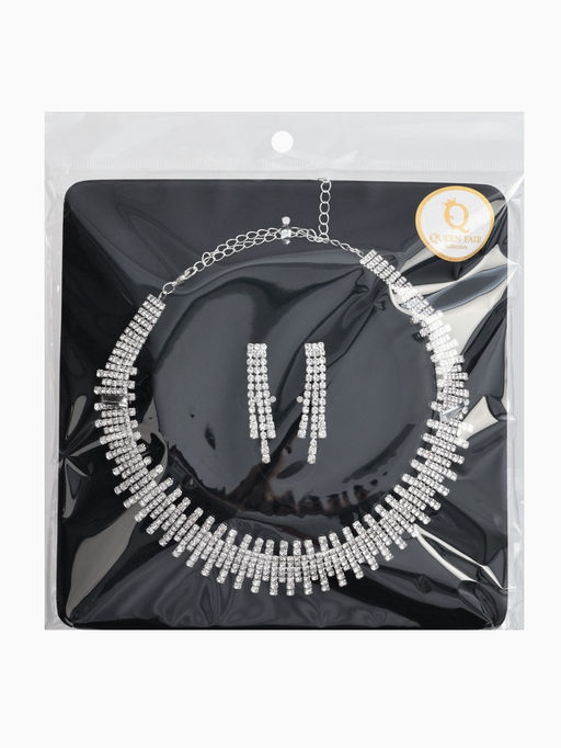 Набор 2 пред-а: серьги, колье со стразами "Лёд" клавиши, d=13,5см, цвет белый в серебре