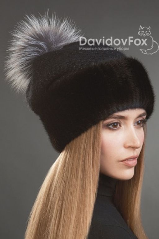 Шапка Оливия норка трикотаж блэк
