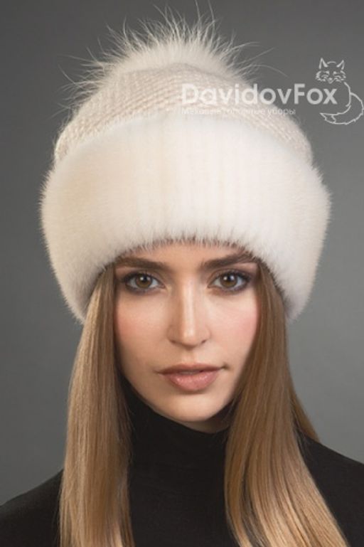 Шапка Оливия норка трикотаж жемчуг