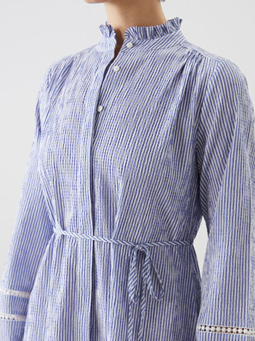 Hakim Yaka ?izgili Kad?n G?mlek Elbise