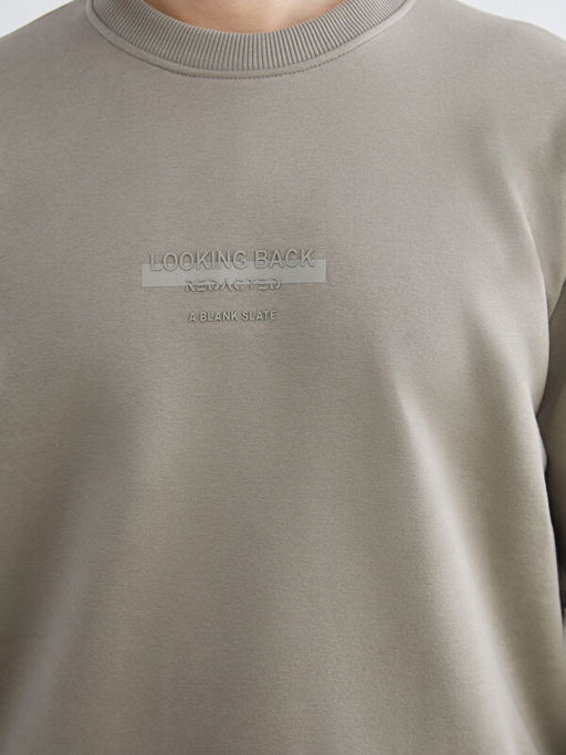 Bisiklet Yaka Bask?l? Erkek Kal?n Sweatshirt