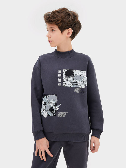 Комплект для мальчиков (джемпер, брюки) серый с печатью - Mark formelle фото 4