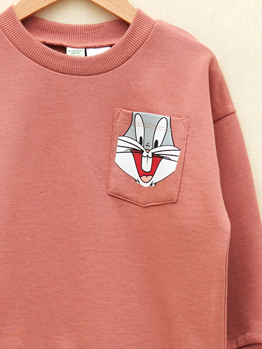 Bisiklet Yaka Uzun Kollu Bugs Bunny Bask?l? Erkek Bebek Sweatshirt - Waikiki фото 3