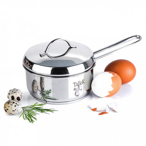 Ковш (яйцеварка) из нержавеющей стали Камилла 0,6л, д12см, h5,5см, s0,5мм, дно д10,5см, s3мм, с крышкой, полировка внешння - зеркальная, внутренняя - зеркальная, ручка из нержавеющей стали на сварке, мерная шкала, TalleR (Китай) Подходит для всех - Домашняя мода фото 4