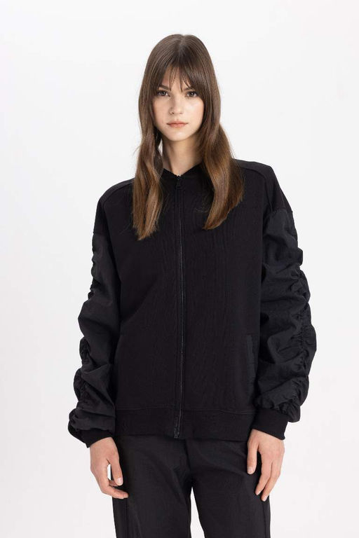 Кардиган-бомбер оверсайз с воротником-стойкой - Defacto фото 5