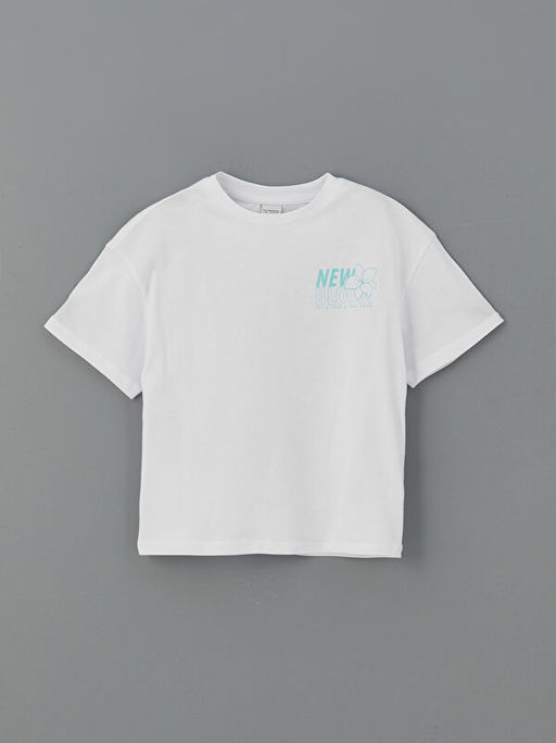 Bisiklet Yaka Bask?l? K?z ?ocuk Ti??rt