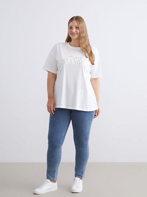 Bisiklet Yaka ?stanbul Bask?l? Kad?n Ti??rt