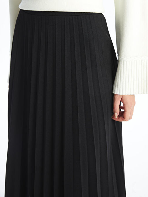 Kad?n Beli Lastikli D?z Pileli Etek