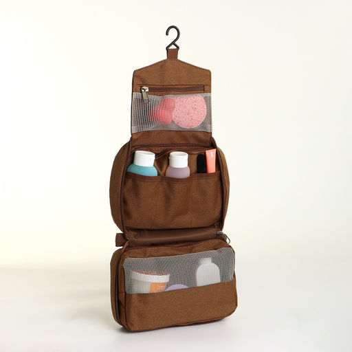 Косметичка-несессер дорожная на молнии, с карманом, крючком, ручкой, коричневая - Simaland фото 2