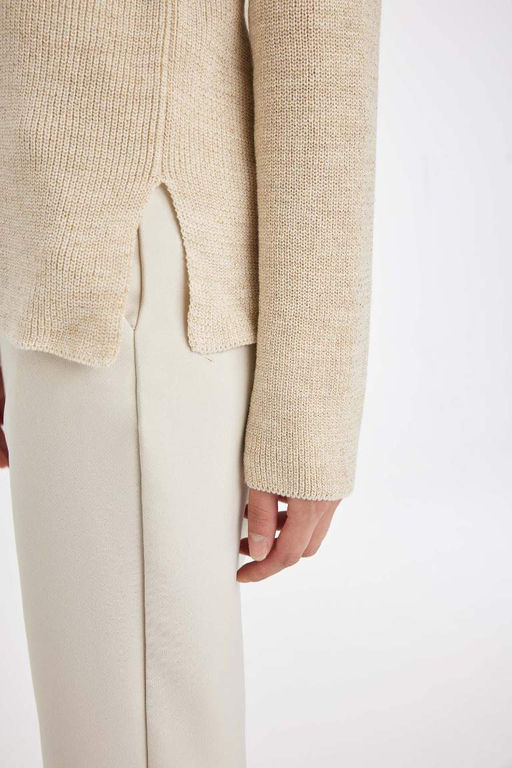 Свитер-туника из блестящей ткани обычного кроя с круглым вырезом - Defacto фото 5