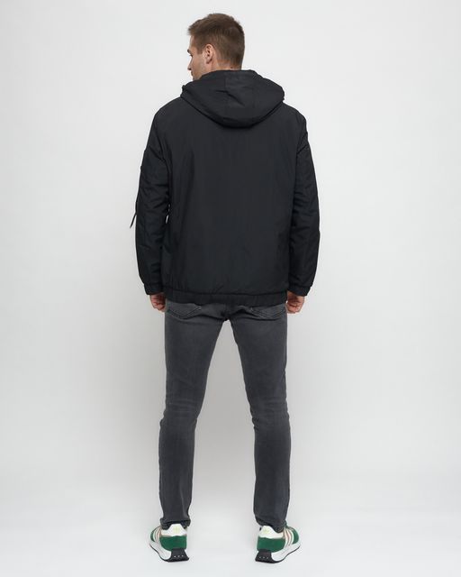 Куртка спортивная мужская на резинке большого размера черного цвета 88657Ch - Wonderrman фото 5