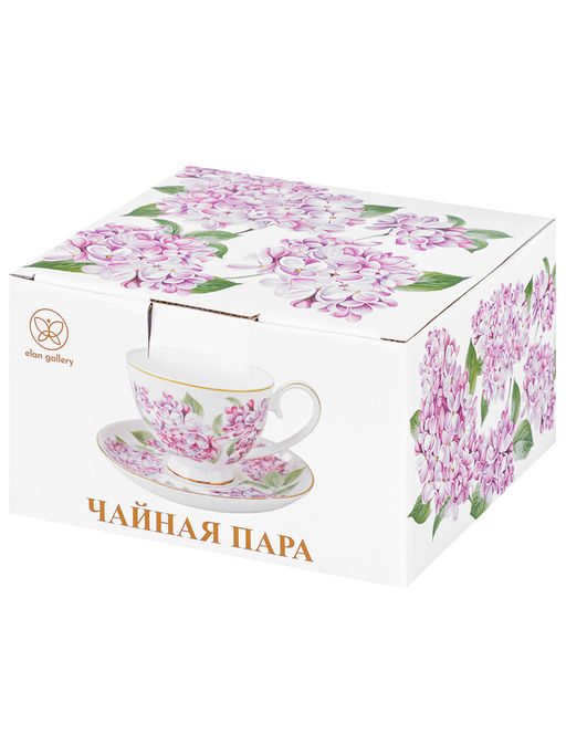 Чайная пара 2 пр. 300 мл 12,5*9,5*7 см "Сирень" на ножке, фарфор NEW BONE CHINA