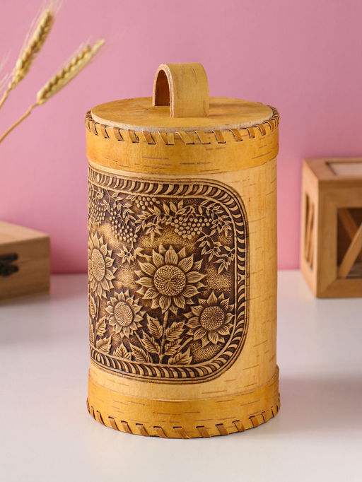 Туес «Подсолнухи», банка для хранения, 12×17 см, береста