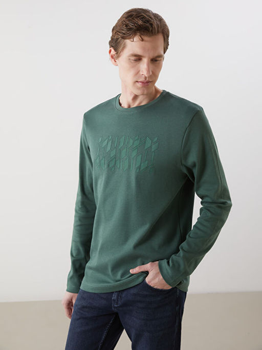 Bisiklet Yaka Uzun Kollu Bask?l? Erkek Sweatshirt