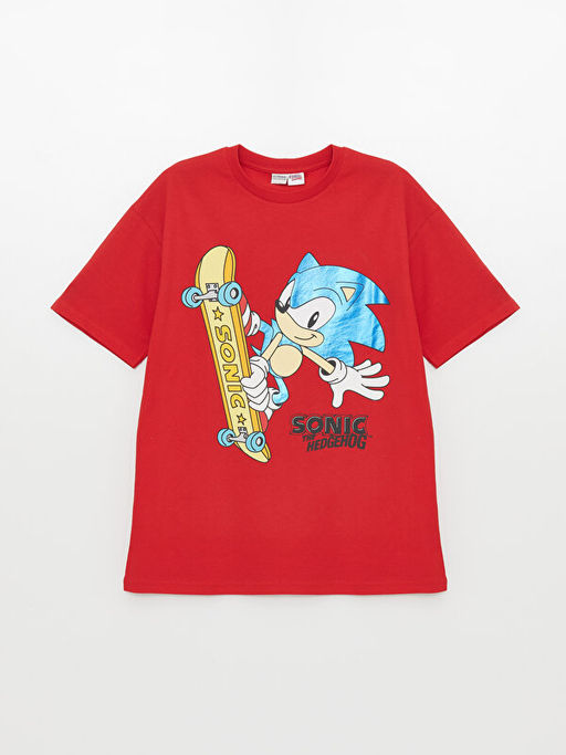 Bisiklet Yaka Sonic Bask?l? K?sa Kollu Erkek ?ocuk Ti??rt