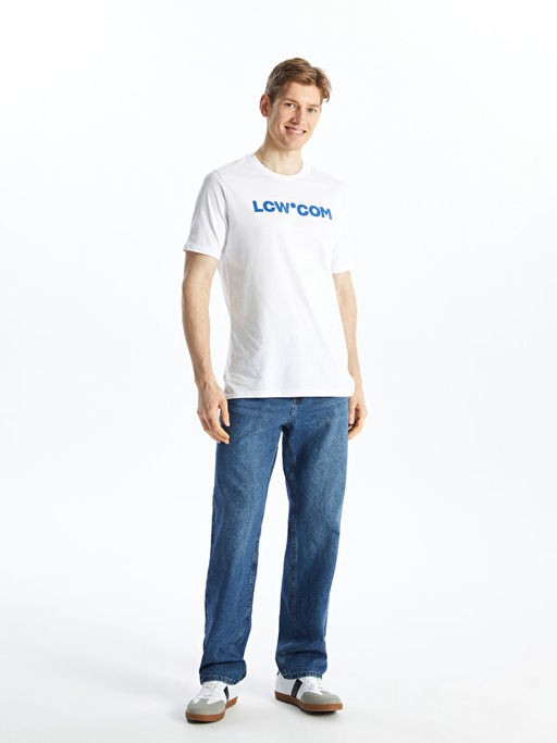 Bisiklet Yaka K?sa Kollu Bask?l? Penye Erkek Ti??rt