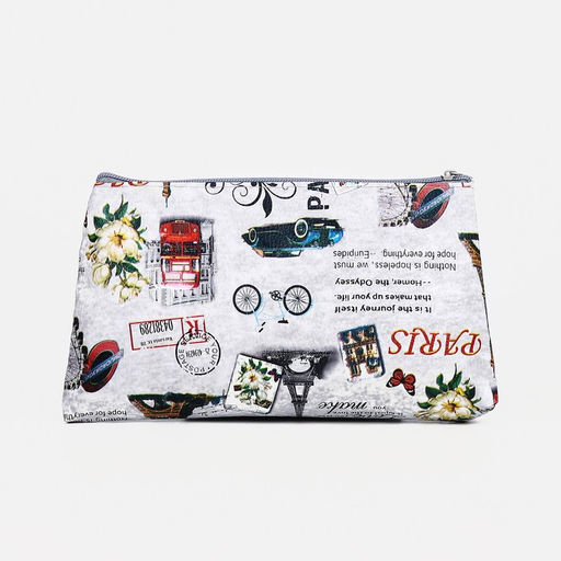 Цена за 3 шт. Косметичка-пенал на молнии, плоская, маленькая, с рисунком Франция, белая - Simaland фото 2