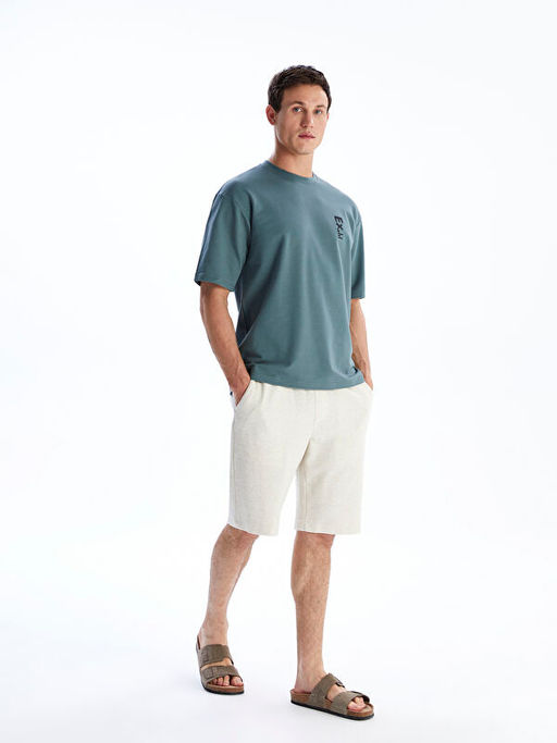 Bisiklet Yaka Bask?l? Penye Erkek Ti??rt