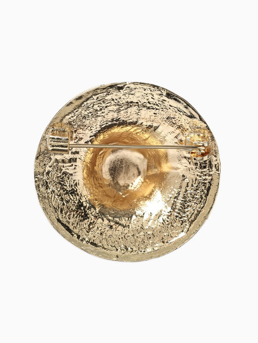 Брошь «Шляпа» с цветком, цветная в черненом золоте