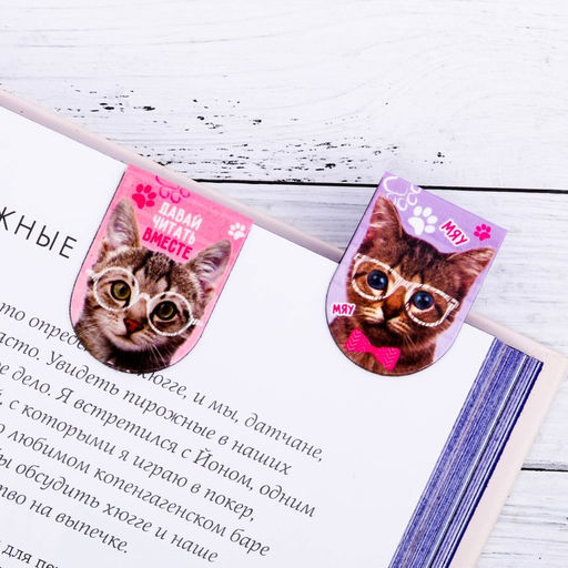 Цена за 2 шт. Закладки магнитные для книг, 6 шт. «Котики»