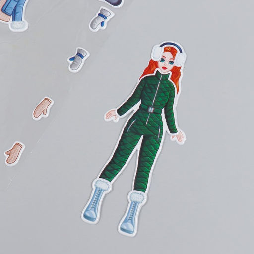 Цена за 2 шт. Наклейка-игра «Одень куклу. Зимний», для скрапбукинга, творчества, пластик, 15×20 см