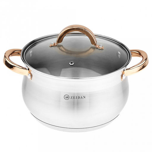 Zeidan Belgrad Кастрюля из нержавеющей стали 5,1л, д22см, стеклянная крышка, ручки под золото, комбинированная полировка снаружи, матовая полировка внутри, 5-ти степовое капсулированное индукционное дно, подарочная упаковка (Китай) Подходит дл - Домашняя мода фото 2