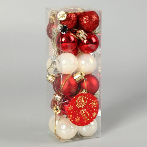 Ёлочные игрушки Мелодия грани, d=3 см, набор 24 шт., белый/красный - Зимнее волшебство фото 2