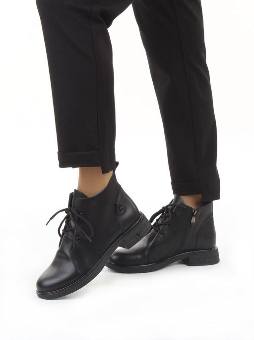 01-M43-18 BLACK Ботинки демисезонные женские (натуральная кожа)