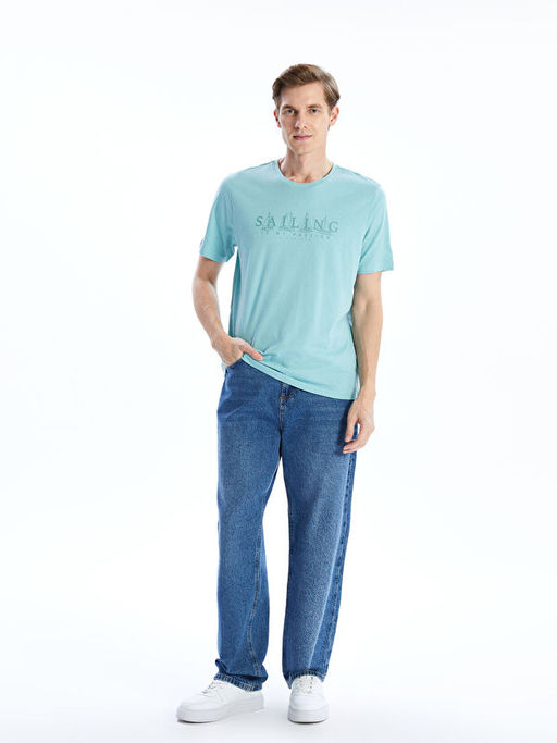 Bisiklet Yaka Bask?l? Penye Erkek Ti??rt