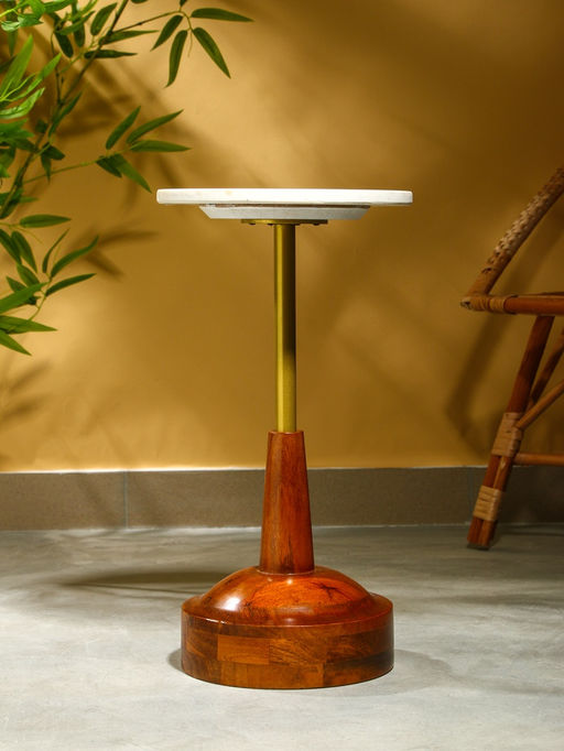 Столик кофейный, 30×30×55 см, манговое дерево, алюминий, мрамор