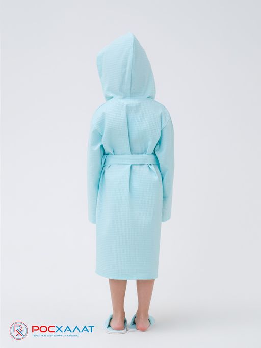 Детский вафельный халат с капюшоном мятный В-07 (19)