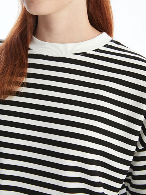 Bisiklet Yaka ?izgili Kad?n Sweatshirt Tunik