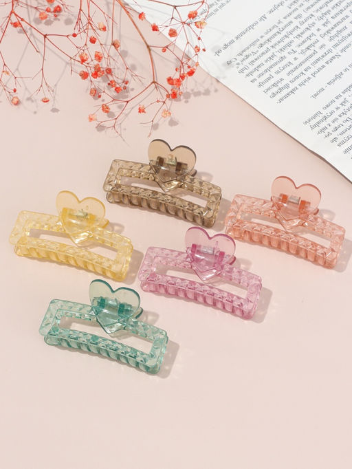 Цена за 12 шт. Краб для волос "Мариэтта" прямой сердце, 7,5х4 см, микс