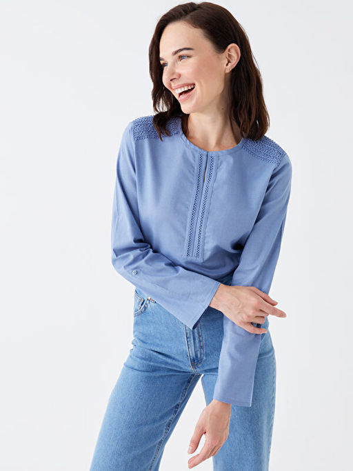 Ka??k Yaka Nak??l? Uzun Kollu Kad?n Bluz