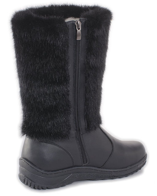 Унты женские на литой подошве. Черные., "Норка" черная. Молния.