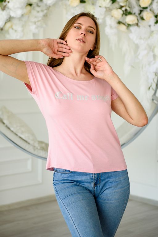 Футболка женская из вискозы Лирика нежно-розовый Call me angel - Амадэль фото 2