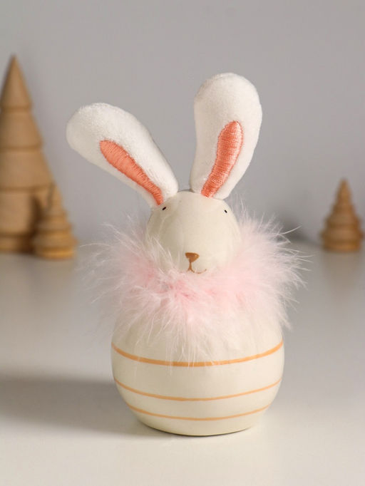 Фигурка керамика, текстиль Зайчик с пухом, круглый, 7.4?7.4?15.5 см